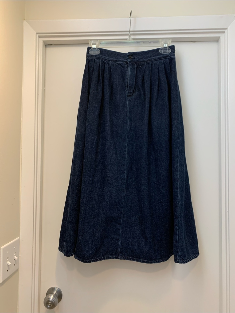 Dark Blue Denim Midi Skirt -